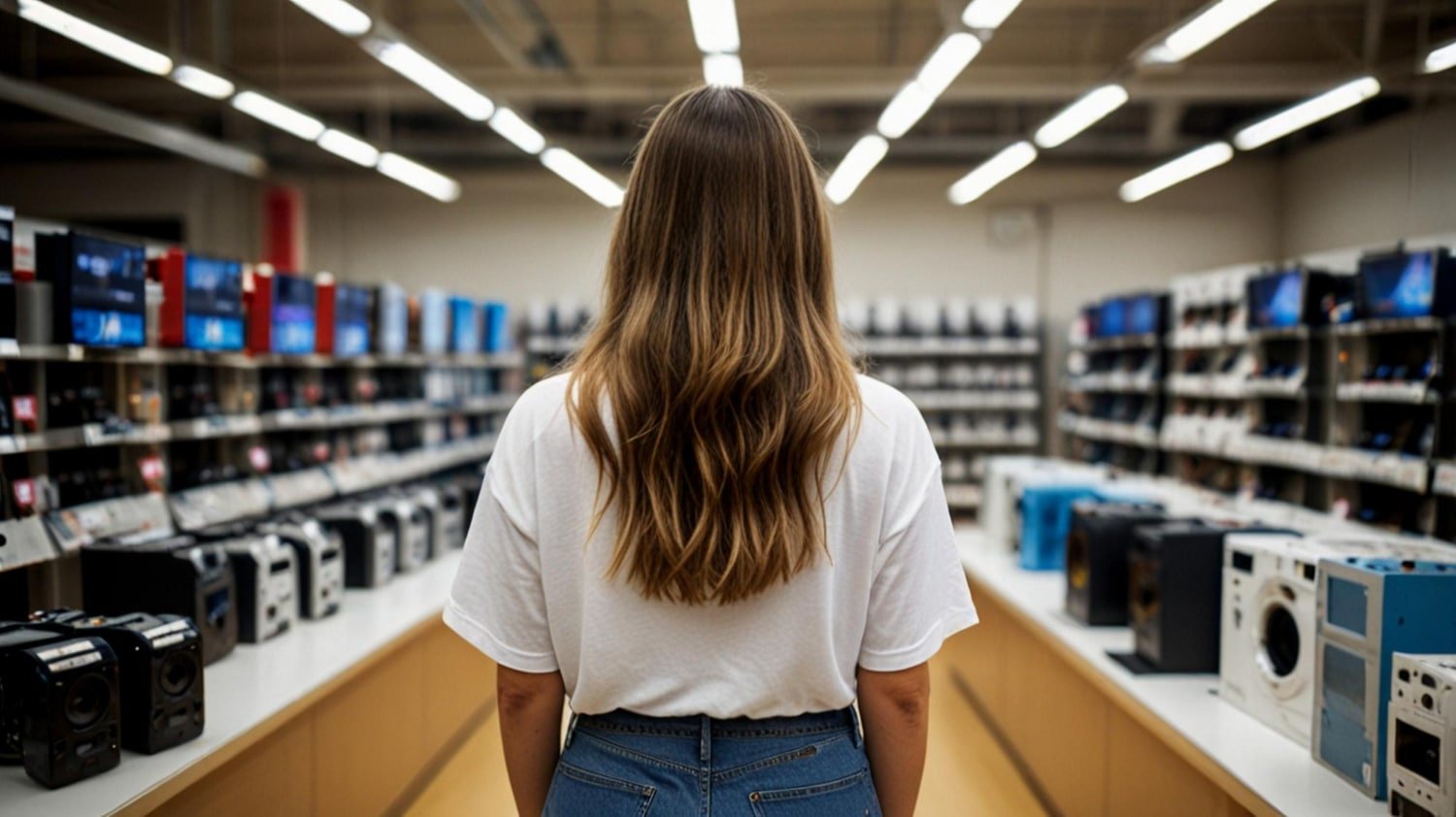 mulher em loja de eletronicos