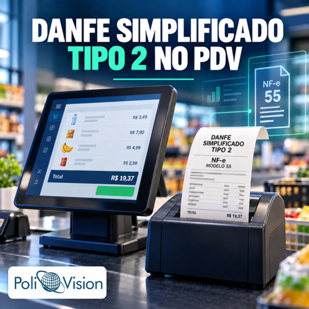 Terminal de frente de caixa e impressora térmica emitindo DANFE Simplificado Tipo 2 no Bling