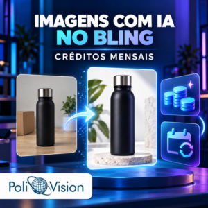 Comparação entre foto original e imagem profissional criada com IA no Bling com indicação de créditos mensais